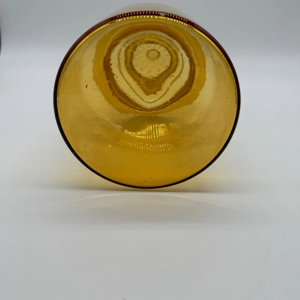 Vintage Takahashi Amber Glass Apothecary Jar Daisy Lid Hand Blown 7x4.5